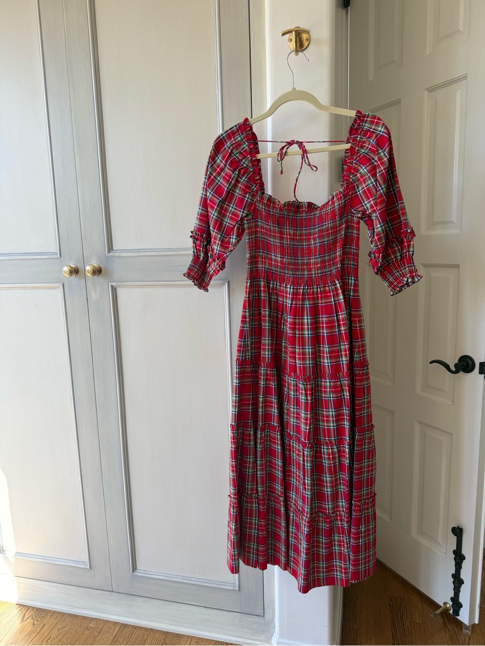 Hill House Red Plaid Smocked Maxi Dress